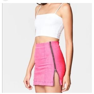CARMAR Margery Double Side Zip Neon Pink Denim Mini Skirt Size 24